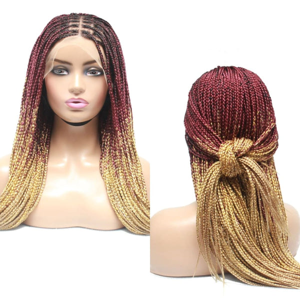 Knotless Braids- Dark Wine Lace Frontal Box Braided Wig