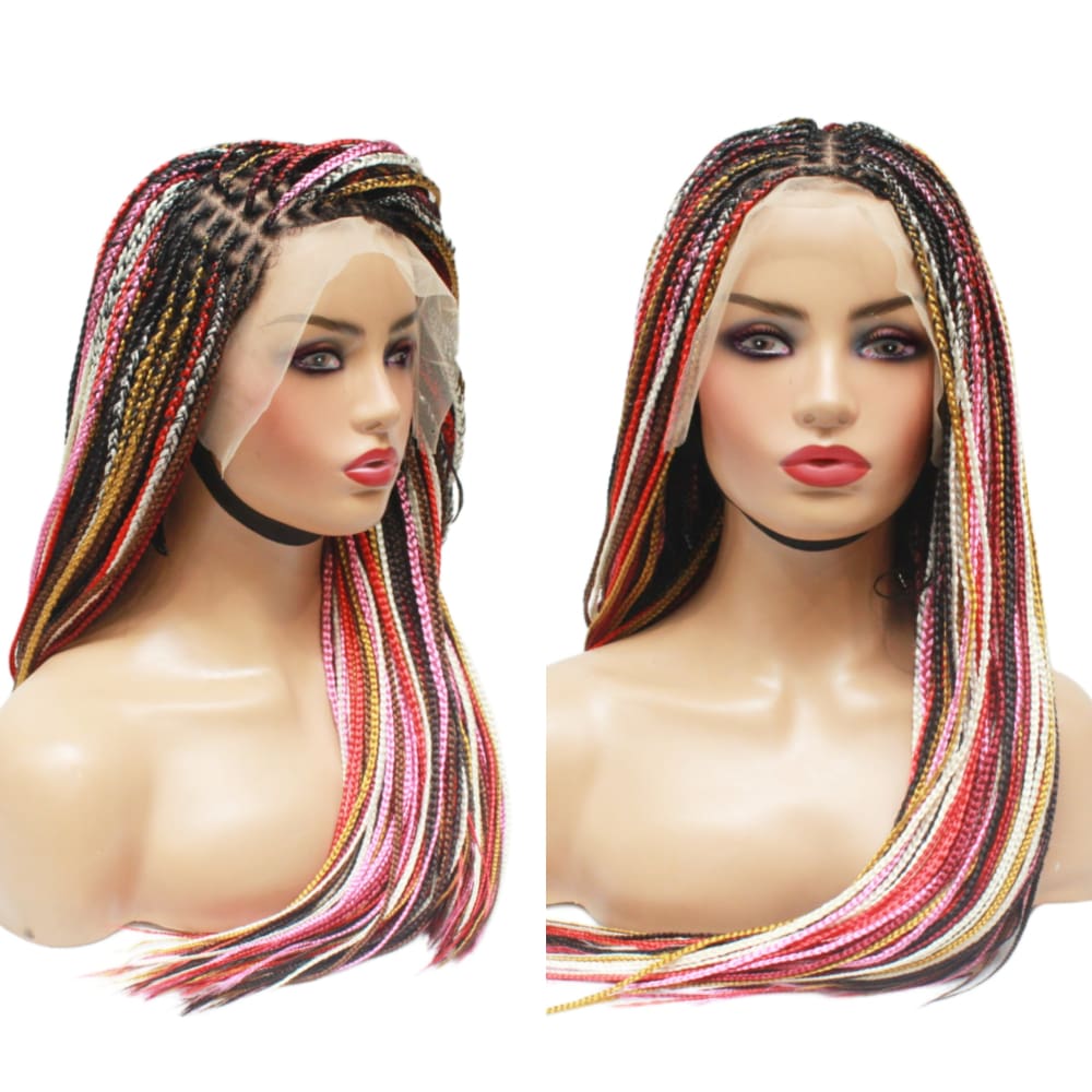 Balayage Red & Pink Multi Color Knotless Lace Frontal Box Braided Wig (6821821218902)