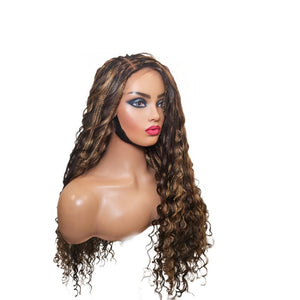 Boho Style Fully Hand Braided Wig - Black & Gold Medium 56cm $200 Box Braids QualityHairByLawlar (9335613718837)