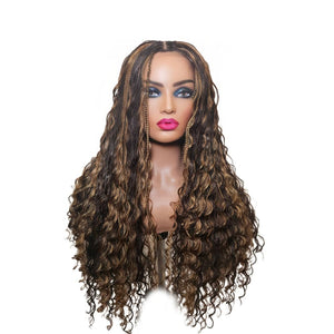 Boho Style Fully Hand Braided Wig - Black & Gold Medium 56cm $200 Box Braids QualityHairByLawlar (9335613718837)