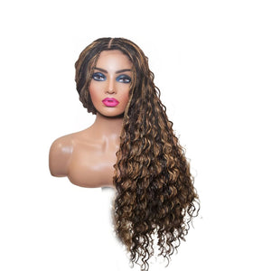 Boho Style Fully Hand Braided Wig - Black & Gold Medium 56cm $200 Box Braids QualityHairByLawlar (9335613718837)