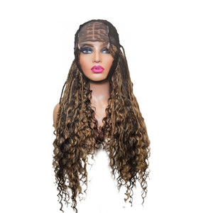 Boho Style Fully Hand Braided Wig - Black & Gold Medium 56cm $200 Box Braids QualityHairByLawlar (9335613718837)