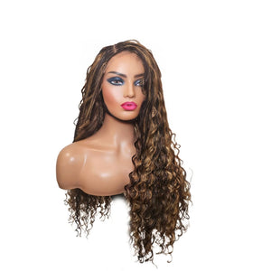 Boho Style Fully Hand Braided Wig - Black & Gold Medium 56cm $200 Box Braids QualityHairByLawlar (9335613718837)