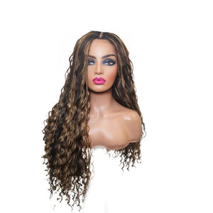 Boho Style Fully Hand Braided Wig - Black & Gold Medium 56cm $200 Box Braids QualityHairByLawlar (9335613718837)