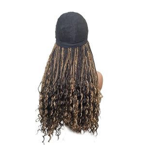 Boho Style Fully Hand Braided Wig - Black & Gold Medium 56cm $200 Box Braids QualityHairByLawlar (9335613718837)