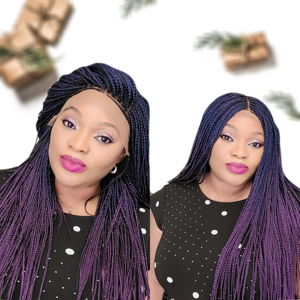 Box Braids Fully Hand Braided Ombre Lace Wig (Blue / Purple) - Medium - 56cm $200 Box Braids QualityHairByLawlar (4993384317014)