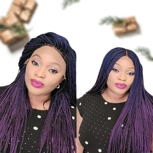 Box Braids Fully Hand Braided Ombre Lace Wig (Blue / Purple) - Medium - 56cm $200 Box Braids QualityHairByLawlar (4993384317014)