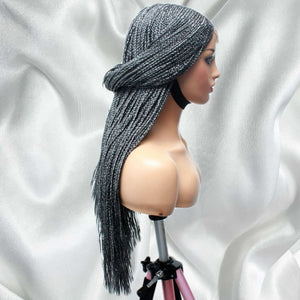 Kim K Lace Closure Mid Part Corn Row Braided Wig- Grey - Medium - 56cm $190 Ghana Weave QualityHairByLawlar (6693569265750)