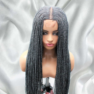 Kim K Lace Closure Mid Part Corn Row Braided Wig- Grey - Medium - 56cm $190 Ghana Weave QualityHairByLawlar (6693569265750)