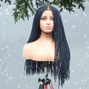 Knotless Braids- Midnight Blue Lace Frontal Box Braided Wig - Medium- 56cm $200 Knotless Braids QualityHairByLawlar (5021244555350)