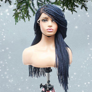 Knotless Braids- Midnight Blue Lace Frontal Box Braided Wig - Medium- 56cm $200 Knotless Braids QualityHairByLawlar (5021244555350)