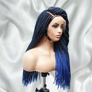 Ombre Blue Fully Hand Braided Lace Frontal Box Braids Wig - Medium - 56cm $200 Box Braids QualityHairByLawlar (6679583195222)