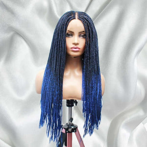 Ombre Blue Fully Hand Braided Lace Frontal Box Braids Wig - Medium - 56cm $200 Box Braids QualityHairByLawlar (6679583195222)