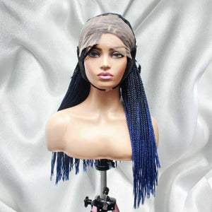 Ombre Blue Fully Hand Braided Lace Frontal Box Braids Wig - Medium - 56cm $200 Box Braids QualityHairByLawlar (6679583195222)