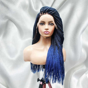 Ombre Blue Fully Hand Braided Lace Frontal Box Braids Wig - Medium - 56cm $200 Box Braids QualityHairByLawlar (6679583195222)