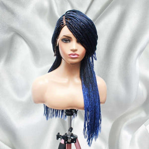 Ombre Blue Fully Hand Braided Lace Frontal Box Braids Wig - Medium - 56cm $200 Box Braids QualityHairByLawlar (6679583195222)