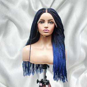 Ombre Blue Fully Hand Braided Lace Frontal Box Braids Wig - Medium - 56cm $200 Box Braids QualityHairByLawlar (6679583195222)