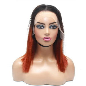 Pre-Made Orange Ombre Blunt Cut Human Hair Lace Frontal Wig - Medium - 56cm $290 Lace Front Wig QualityHairByLawlar (6750799855702)