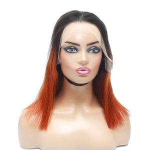 Pre-Made Orange Ombre Blunt Cut Human Hair Lace Frontal Wig - Medium - 56cm $290 Lace Front Wig QualityHairByLawlar (6750799855702)