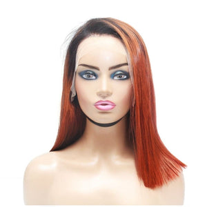 Pre-Made Orange Ombre Blunt Cut Human Hair Lace Frontal Wig - Medium - 56cm $290 Lace Front Wig QualityHairByLawlar (6750799855702)