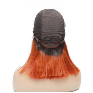 Pre-Made Orange Ombre Blunt Cut Human Hair Lace Frontal Wig - Medium - 56cm $290 Lace Front Wig QualityHairByLawlar (6750799855702)