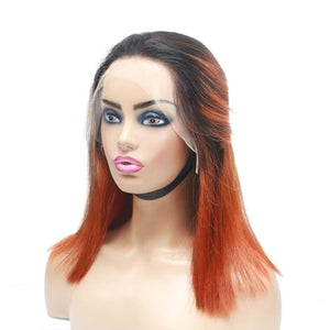 Pre-Made Orange Ombre Blunt Cut Human Hair Lace Frontal Wig - Medium - 56cm $290 Lace Front Wig QualityHairByLawlar (6750799855702)