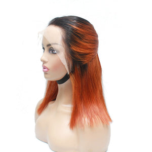 Pre-Made Orange Ombre Blunt Cut Human Hair Lace Frontal Wig - Medium - 56cm $290 Lace Front Wig QualityHairByLawlar (6750799855702)