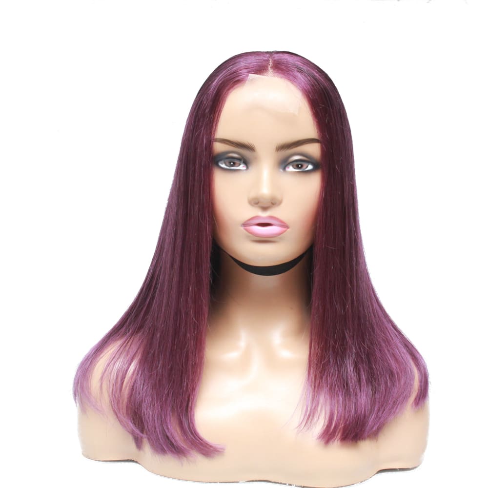 Purple Silky Straight Blunt Cut Long Bob Human Hair Wig - Medium - 56cm $290 Lace Front Wig QualityHairByLawlar (6764322619478)