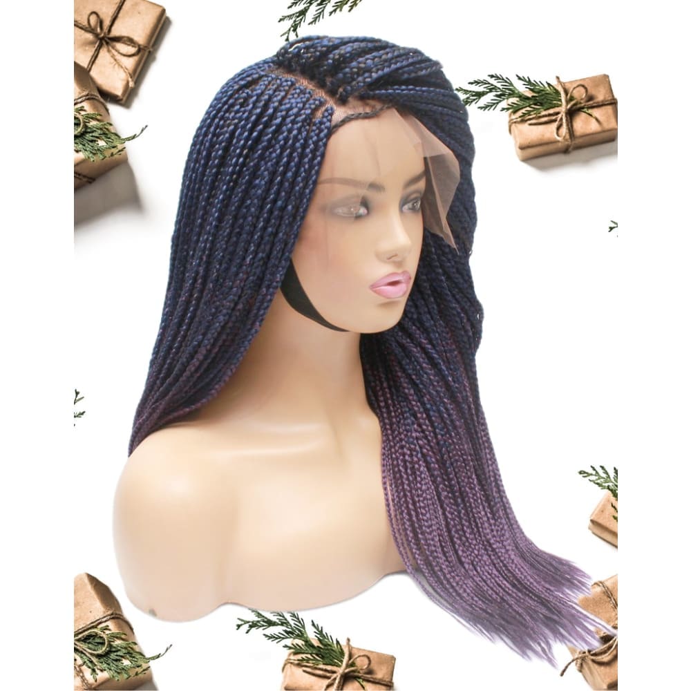 Box Braids Fully Hand Braided Ombre Lace Wig (Blue / Purple) - Medium - 56cm $200 Box Braids QualityHairByLawlar (4993384317014)